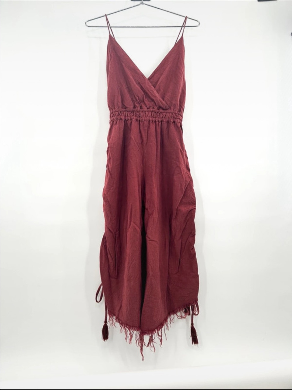 Storia size S Women's Burgundy Wide-Leg Jumpsuit with Spaghetti Straps